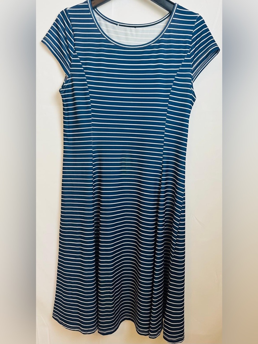 Women Navy and White Striped Cap-Sleeve Dress